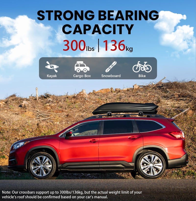 Soruci 300lbs Roof Rack Cross Bars Compatible with Subaru Ascent 2019-2026, Aluminum Heavy Duty Roof Crossbar with Lock for Rooftop Cargo Carrier Luggage Kayak Canoe Bike Snowboard - Image 2